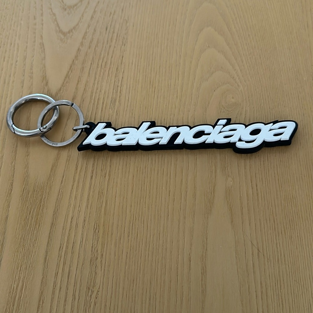 Balenciaga logo keychain bag charm in black/white